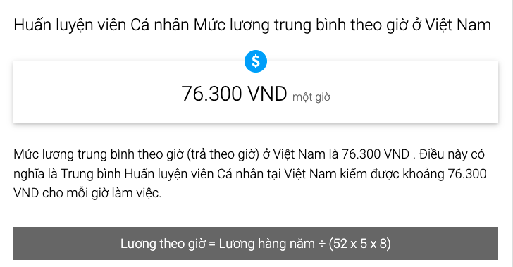 mức lương PT gym tính theo giờ